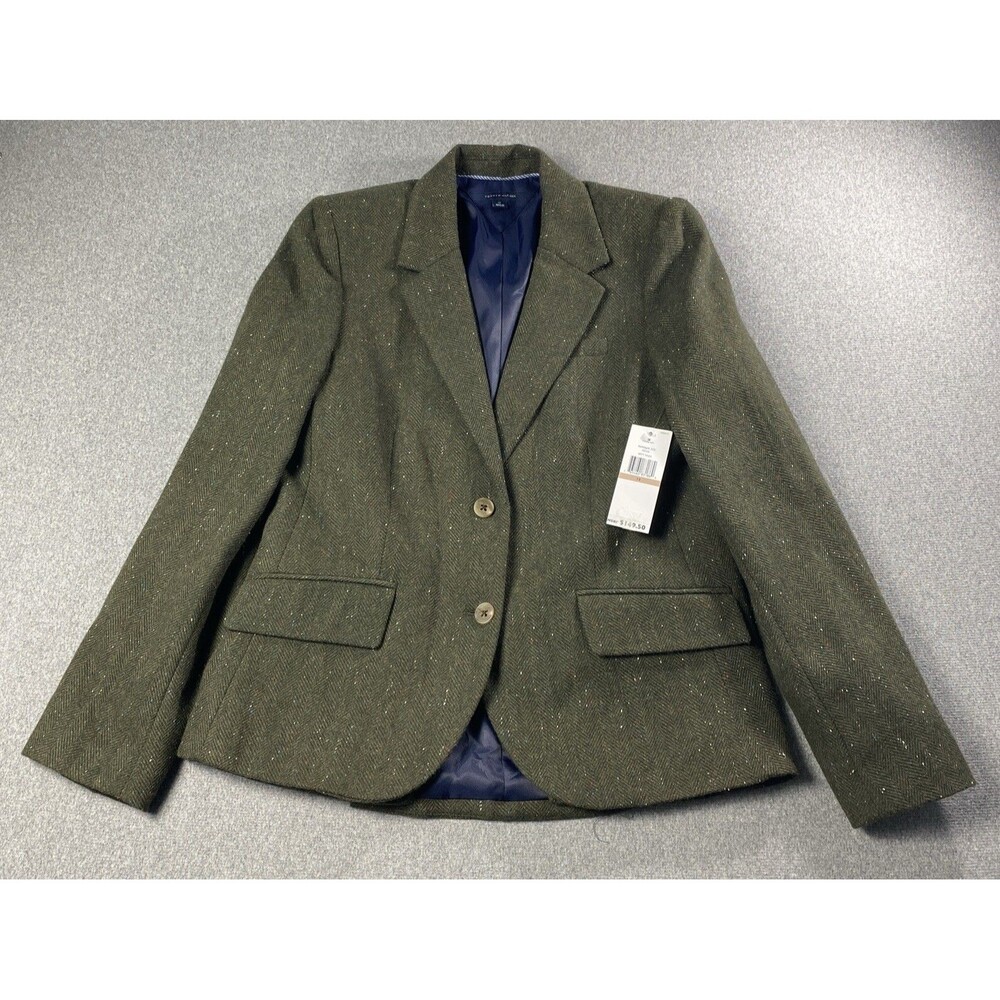 Tommy Hilfiger Olive Green Wool Blend Tweed Blazer